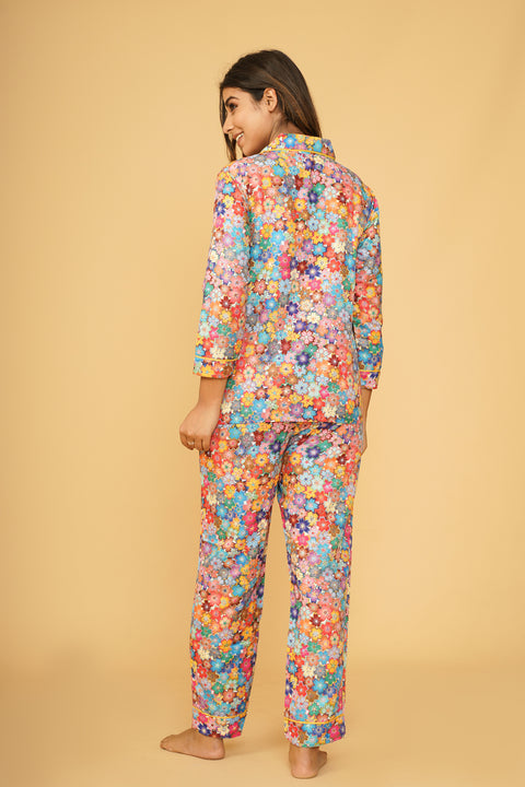 Colorful Flowers Full Sleeve Pyjama Set