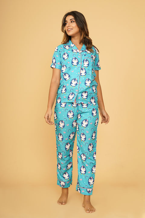 Cute Penguin Love Half Sleeve Pyjama Set
