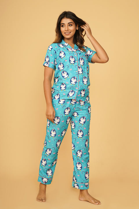 Cute Penguin Love Half Sleeve Pyjama Set