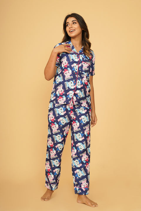 Kitty Selfie Half Sleeve Pyjama Set