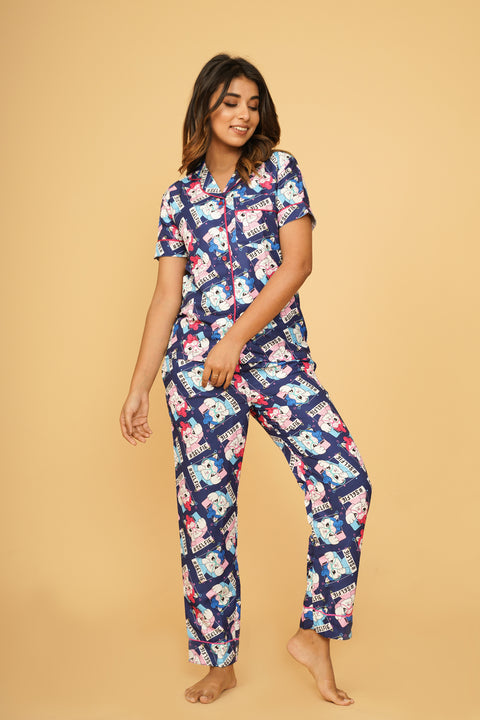 Kitty Selfie Half Sleeve Pyjama Set