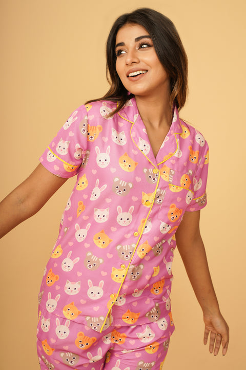 Cute Animals Half Sleeve Pyjama Set