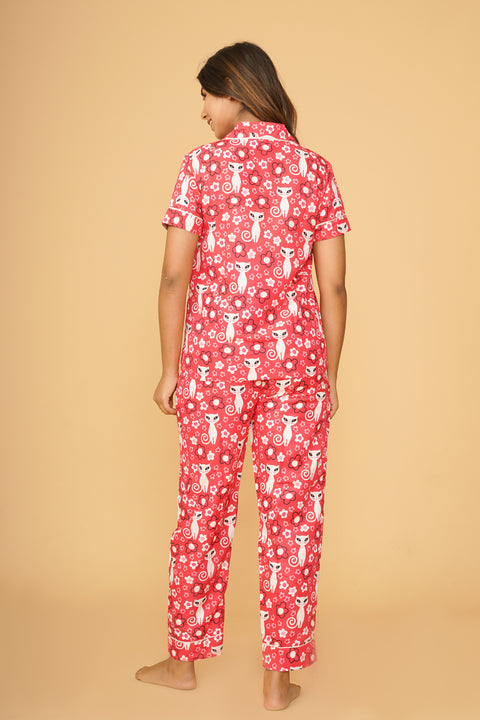 Cute Cat Flower Combo Night Wear Set