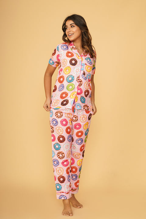 Colorful Donuts Half Sleeve Pyjama Set