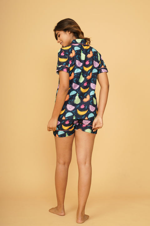 Fruit Pattern Half Sleeve Shorts Set
