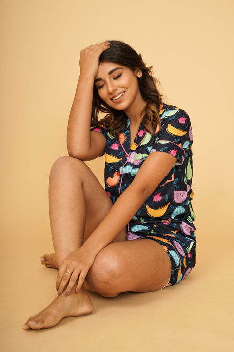 Fruit Pattern Half Sleeve Shorts Set
